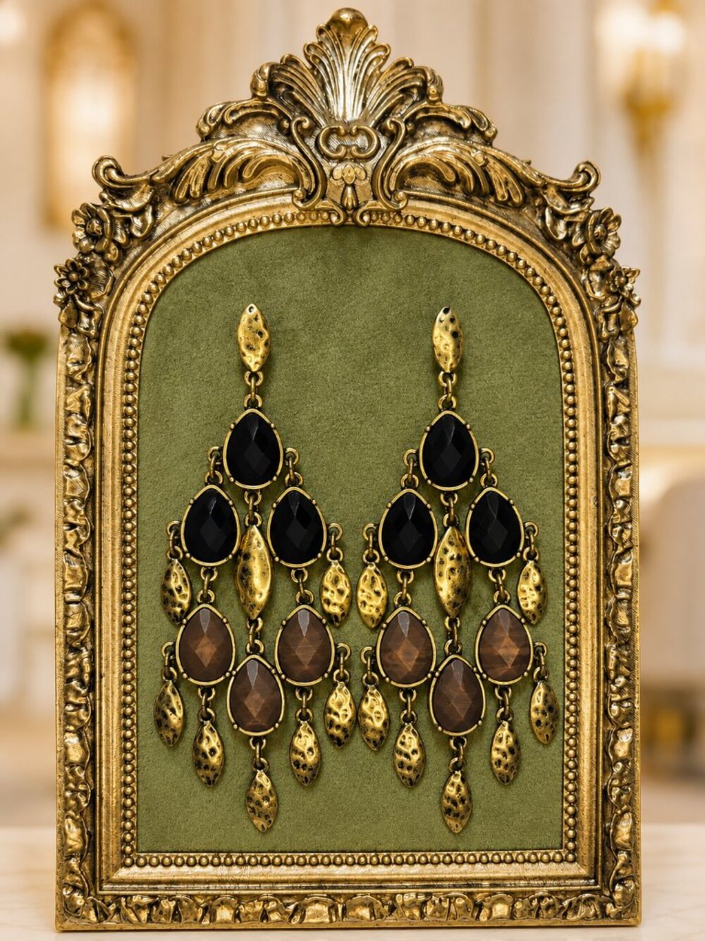 Lydell NYC Black & Smoky Brown Chandelier Statement Earrings